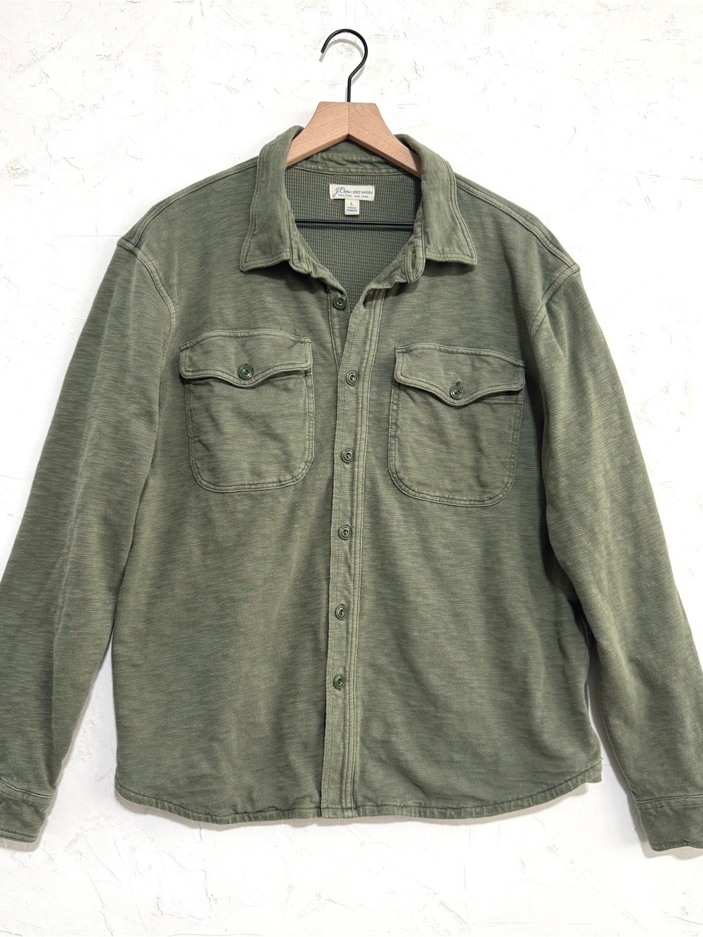 J. Crew Knit Goods Olive Green Cotton Waffle Shirt Jacket L